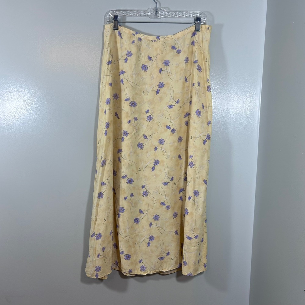 Kathie Lee Collection Yellow Purple Floral Rayon Maxi Skirt Size 16 Vintage USA